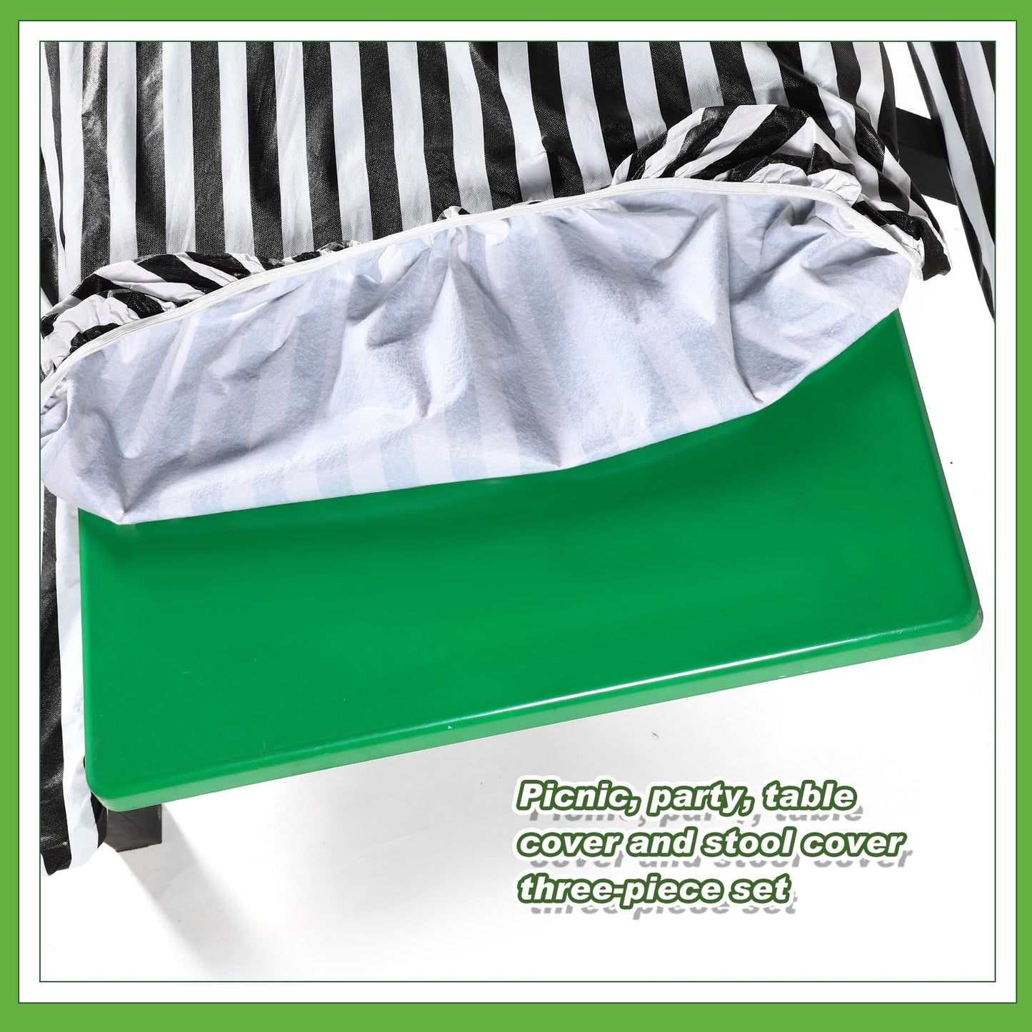 SmoothNovelty Picnic Table Cover with Bench Covers 72 x 30 Inch Waterproof Elastic Fitted Outdoor Stripe Tablecloth for 6 ft Rectangle Tables, School Camping Accessories Park(Black and White)
