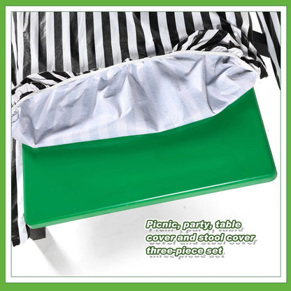 SmoothNovelty Picnic Table Cover with Bench Covers 72 x 30 Inch Waterproof Elastic Fitted Outdoor Stripe Tablecloth for 6 ft Rectangle Tables, School Camping Accessories Park(Black and White)