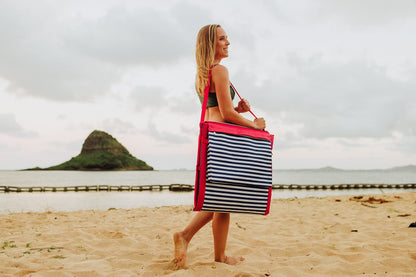 PICNIC TIME Beachcomber Portable Lounger - Soft Beach Mat & Chair - Blue Pinstripe