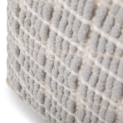 SIMPLIHOME Noreen Square Pouf - 18 inch Wide Upholstered Handwoven Cotton Ottoman in Light Blue and White, Boho Footstool or Extra Seating for Living Room with Polystyrene Filling, Assembled