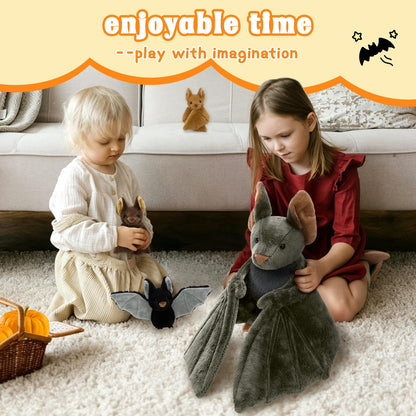Tezituor 4Pcs Realistic Bat Stuffed Animals Set, 32inch Large Mommy Stuffed Bat with 3 Cute Babies for Boys Girls, Hugging Soft Bats Plush Toy Gift for Halloween Christmas Party