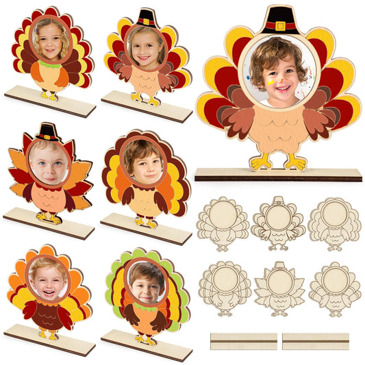 12 Sets Thanksgiving Turkey Crafts Turkey Coloring Photo Frame Color Your Own Party Favors Thankful Painting Sign Decorations DIY Wooden Picture Kits for Kids Home Classroom Activities Arts Unfinished