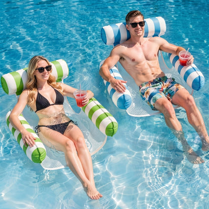 2 Pack Pool Floats for Adults, 4-in-1 Inflatable Pool Hammock Float with Cooling Mesh Seat, Portable Water Hammock Floating Chair Lounge for Pool, Beach, Lake, Hot Tub & Summer Pool