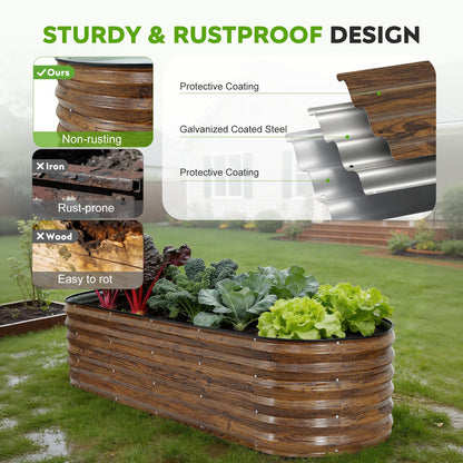ZORMY Galvanized Raised Garden Bed Outdoor- 2PCS 6x2x1.4ft Oval Steel Raised Beds for Gardening, Metal Planter Box with Protective Strip and Gloves for Vegetables, Flowers, Fruits(Brown)