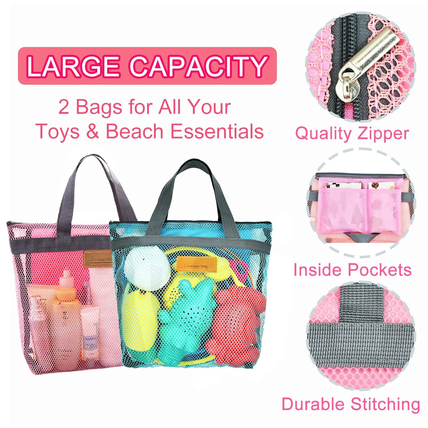 Aclarastra Collapsible Beach Toys for Kids Toddlers, Collapsible Sand Buckets Shovels Set with Mesh Bags and Sand Molds, Foldable Travel Sand Toys for Beach Sandbox Toys for Kids