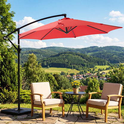OLIXIS 9.8FT Offset Patio Umbrella with Base, Cantilever Table Umbrellas for Outdoor Sun Shade UV Protection with Easy Tilt Adjustment, 8 Ribs for Backyard, Lawn, Garden, Pool