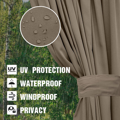 Mogtuo Gazebo Curtains 10'x10' Outdoor Waterproof, 4-Panels Sidewall Curtains Universal Replacement with Zipper for Patio, Backyard, Garden (Brown, 10'x10')