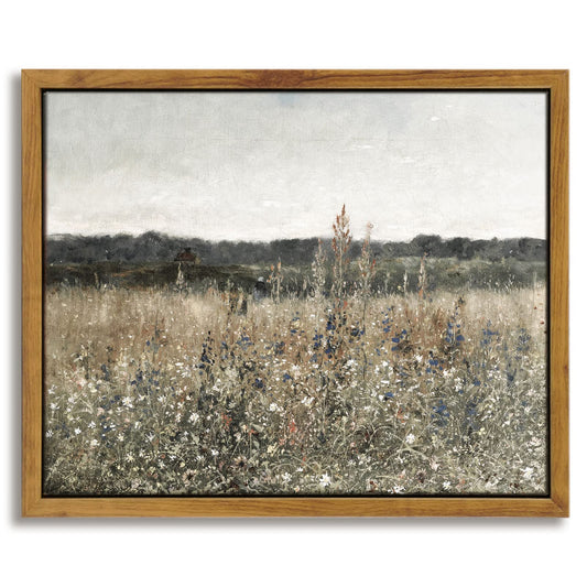 InSimSea Framed Canvas Wall Art Vintage Decor, Bathroom Art Classical Wildflower Painting, Country Landscape Decor for Living Room Bedroom, 8"x10"