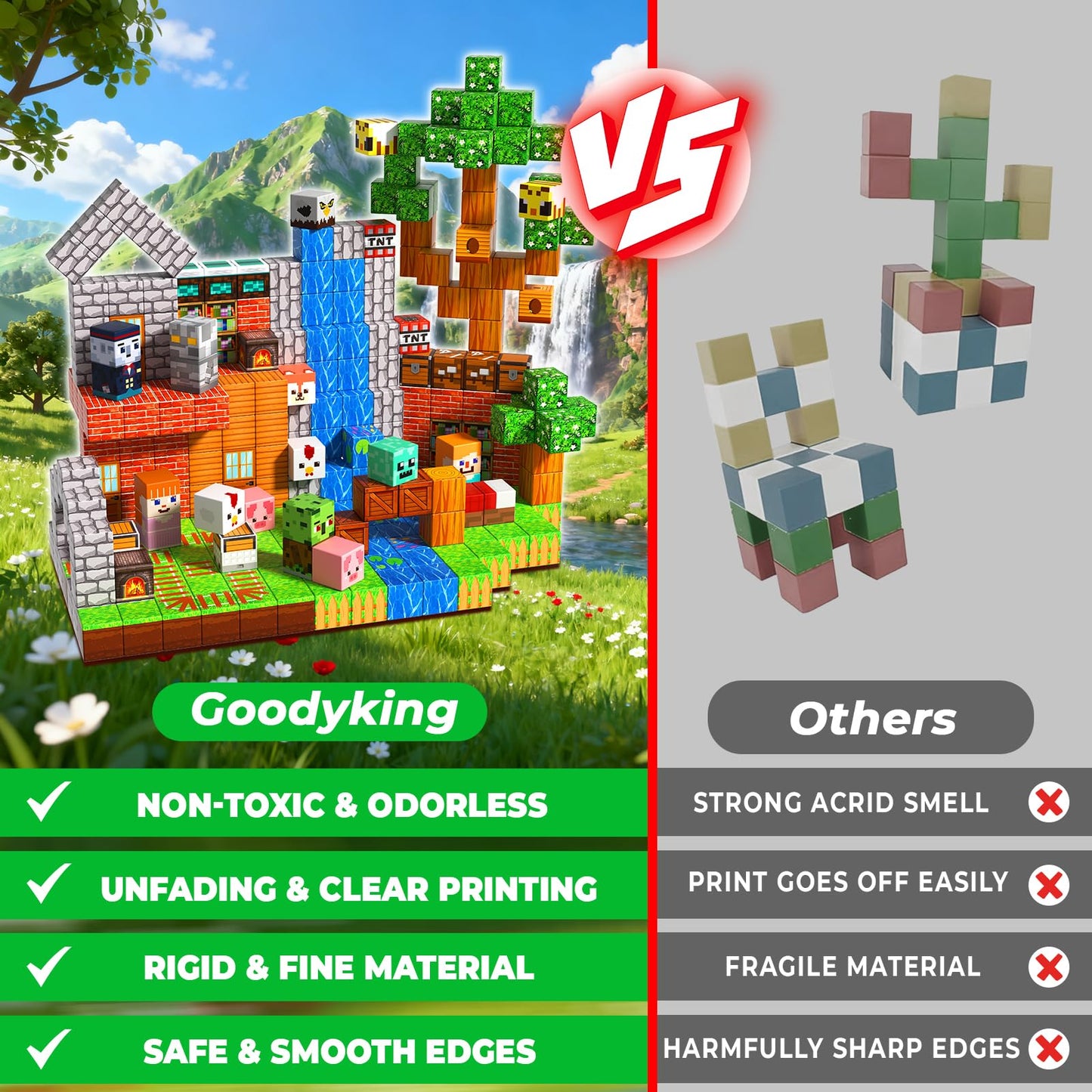 Goody King 300PCS Magnetic Blocks - Forest Magnetic Building Blocks, Stacking Magnets for Kids, Strong Magnets, Sensory Toy for STEM Learning Toys for Kids 3+ Boys and Girls Christmas Birthday Gifts