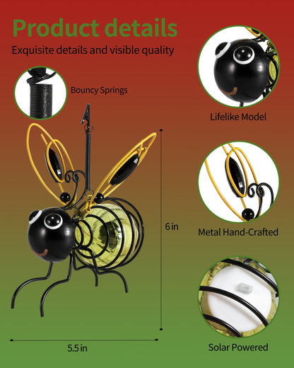 Lighted Outdoor Display - Solar Powered Hanging Bee Decor with Bouncy Springs - Outdoor Hanging Solar Lights for Garden Decor, Yard, Patio, Porch (Yellow)