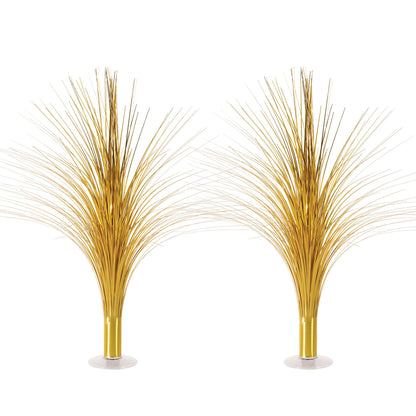 Beistle Metallic Spray Centerpieces - 2-Pack Elegant Gold Table Decorations with Clear Base, Shimmering Foil Sprays for New Year’s Eve, Hollywood Awards Night, Graduation and Celebration Events, 19”