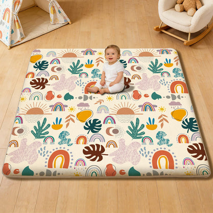 RONGFA Baby Play Mat for Floor, 50'' x 50'' Thicken Foam Padded Mat for Tummy Time, Playpen Playmat for Toddlers Infant Kids, Water-Repellent Coral Velvet, Non-Slip Bottom Safe for Crawling (Boho)