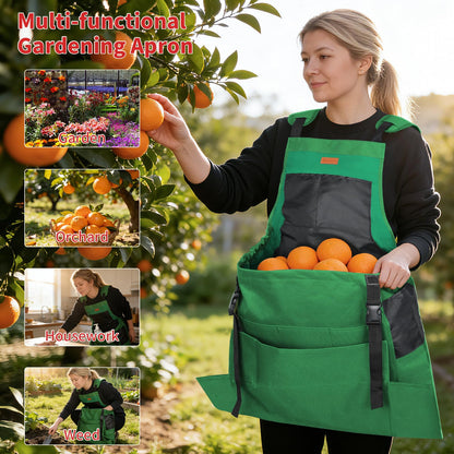 iHansee Green Gardening Apron with Pockets, Garden Apron with Protective Gloves for Women&Men, Harvest & Foraging Aprons w/Quick Release Pocket for Gardeners, One Size Fits Most, Gardening Gifts