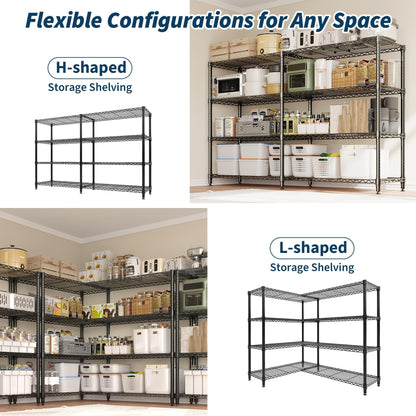 Garvee 70.8" W Storage Shelves Metal Shelving Unit, 4-Tier Heavy Duty Wire Shelving Extra Wide L-Shaped Storage Rack for Apartment Pantry Kitchen Corner Bedroom