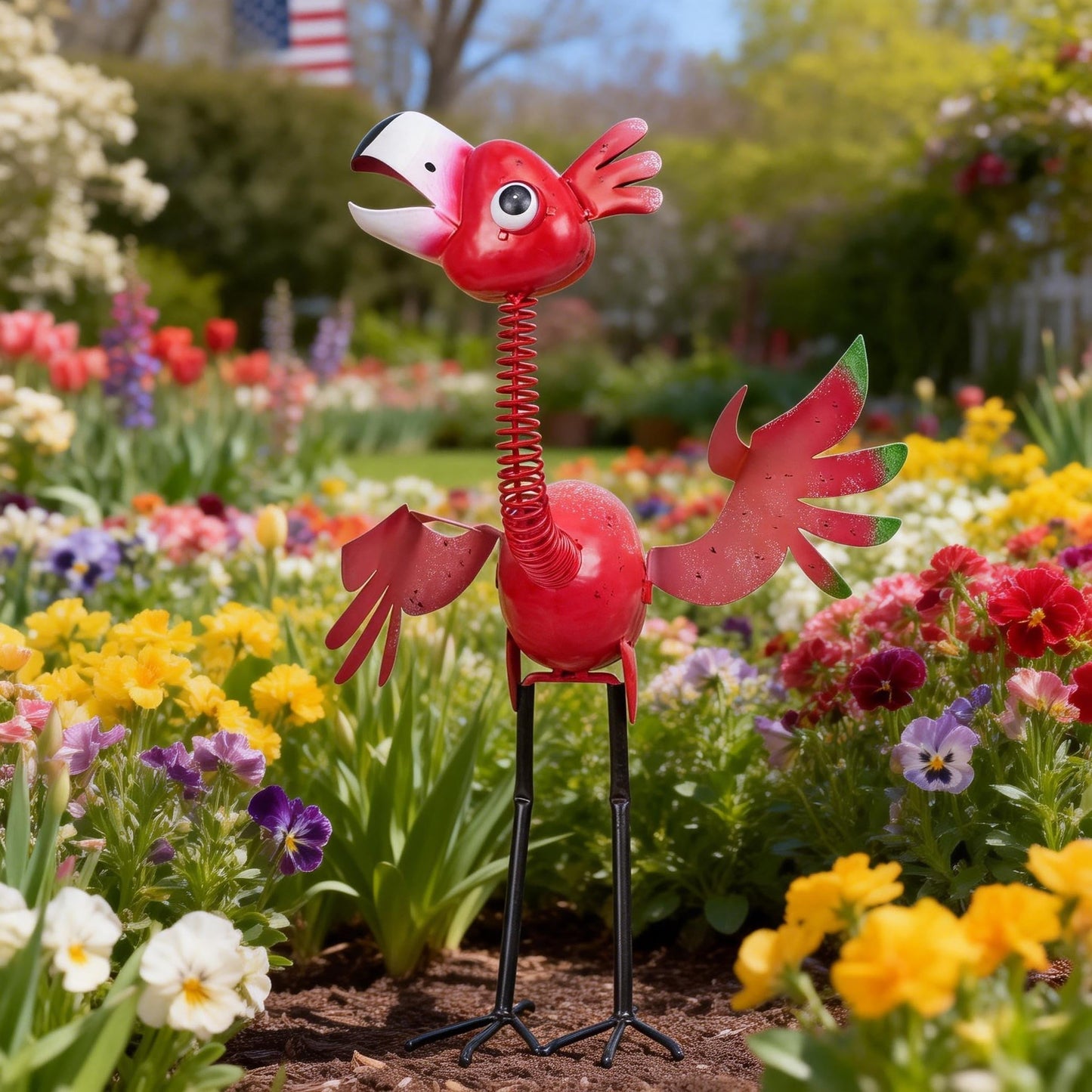 Natelf Metal Flamingo Garden Statue, Whimsical Pink Bird Flamingo Sculpture Decor Yard Art for Outdoor Yard Porch Patio Backyard Porch Decorations 21.46''