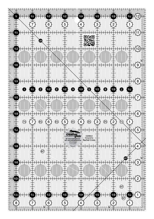 Creative Grids Quilt Ruler 8-1/2in x 12-1/2in Rectangle – CGR812 – Made in USA, Non-Slip Grip Acrylic Quilting, Sewing, Crafting, Patchwork Ruler for Measuring & Cutting Fabric