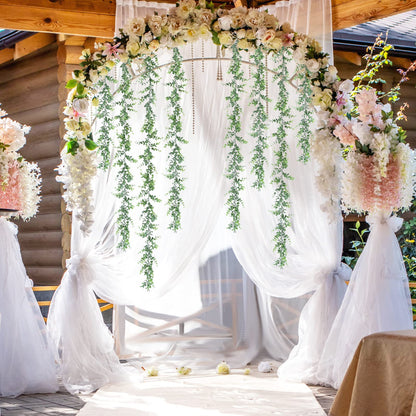 Dolicer 2 Pack Faux Eucalyptus Garland, 12Ft Artificial Vines Fake Hanging Eucalyptus Leaves Greenery Garland for Wedding Backdrop Arch Wall Table Party Indoor Outdoor Decor (Grey Green)