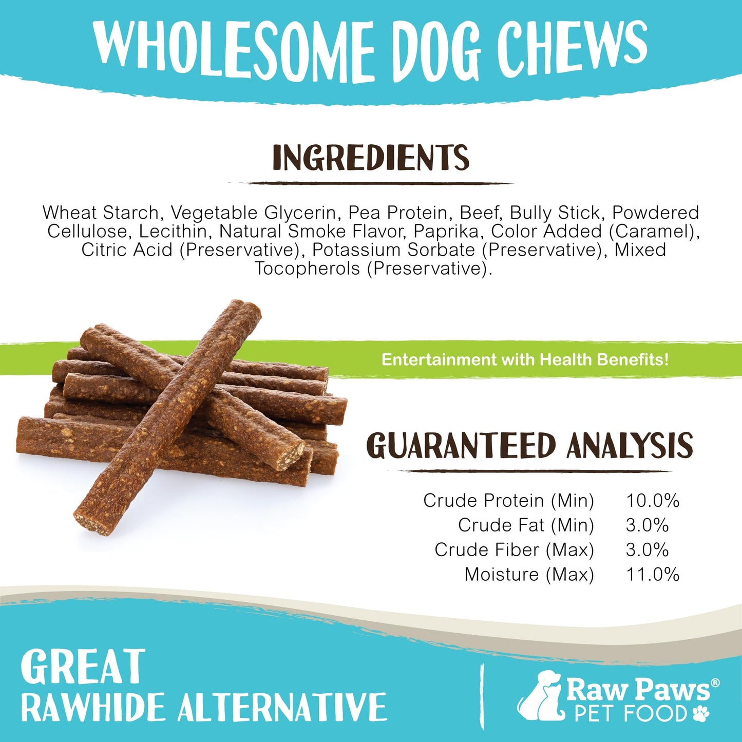 Raw Paws Alternative Soft Bully Sticks for Dogs, 6-Inch (15-Count) - Made in USA - Dog Chews Rawhide Free - Soft Dog Chews for Senior Dogs - Rawhide Free Treats - Puppy Teething