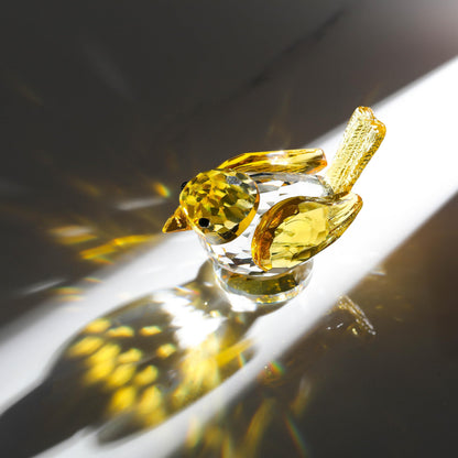 Qianwei Yellow Crystal Bird Figurine Collectible - Handmade Glass Animals Figurines Crystal Office Desk Table Home Decor Paperweight