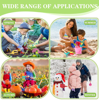 Motionchic 15 Pcs Children Beach Sand Toys Kids Gardening Tools Set Metal Including Shovel, Rake, Fork and Trowel, Summer Beach Sandbox Digging Toys with Wooden Handle Hoe for Kid Outdoor Gift