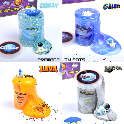 FINOCLAY Galaxy Slime Kit for Kids, 6 Pack Different Scented Strechy Metallic Slime with 15 Space Charms and Mixins, Glow Neon & Clear Putty Toy Set for Girls Boys, Space Adventure Party Toy