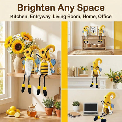 Spring Decorations for Home, Office, Indoor - Yellow Honey Bumble Bee Sunflower Plush Gnomes Doll - Summer Gnome Gifts Ideas for Women - Bee Stuffed Sitters - Unique Housewarming Gifts for New Home