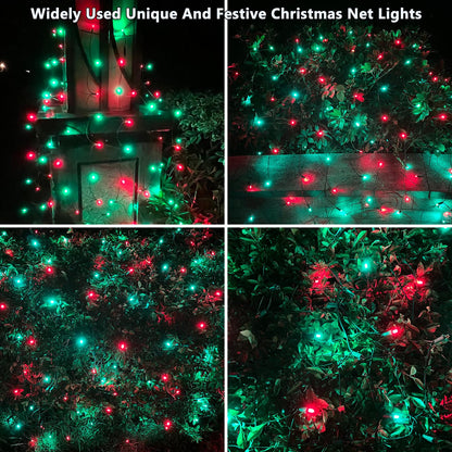 HISHINY LED Christmas Net Lights Outdoor, 5ftx5ft 100LED Green Wire, Connectable Bush Mesh Net Lights String for Halloween Christmas Party,Shrub,Yard,Tree（Red&Green）