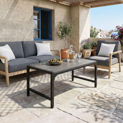 ODK Outdoor Coffee Table, Rectangle Weather-Resistant Patio Coffee Table for Garden, Balcony, Hot Tub, Poolside, Heavy-Duty Metal Frame, Grey