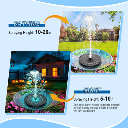 SZMP Solar Water Fountain, 2026 Upgrade 3.5W Solar Bird Bath Fountain Pump with Color LED Lights, 7 Nozzles & 4 Fixed Rods for Garden, Patio, Pond, Pool, Fish Tank, Outdoor Water Feature