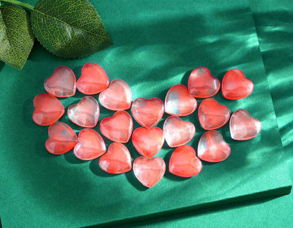 QINJIEJIE 20PCS Cherry Quartz Heart Stones Crystals Bulk Love Shaped Worry Stone Heart Rock Pocket Polished Palm Gems Crystal Reiki Balancing Wholesale Carved Stone Decor Gift