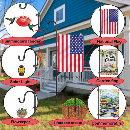 Upgraded 46 Inch Heavy Duty Metal Garden Flag Holder with Shepherd Hook, Yard Stand Fits 12x18 Flags - Solar Lights & Flags Not Included