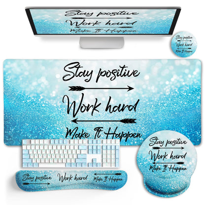 LIMKRIAN Desk Mat Pad, XXL Large Gaming Mouse Pad with Wrist Rest Wrist Support, Ergonomic Mouse Pad, Keyboard Wrist Rest, Coaster, Home Office Desk Accessories Decor Supplies, Stay Positive