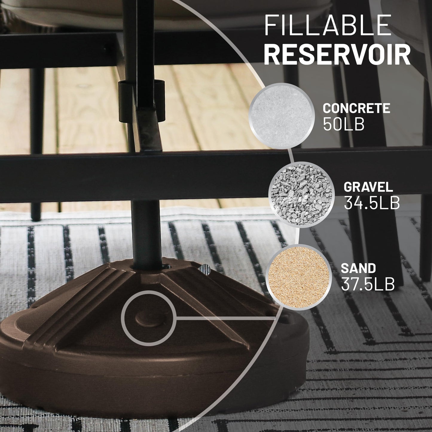 US Weight Durable Fillable Umbrella Base Designed to be Used with a Patio Table 3.5 pounds , Bronze