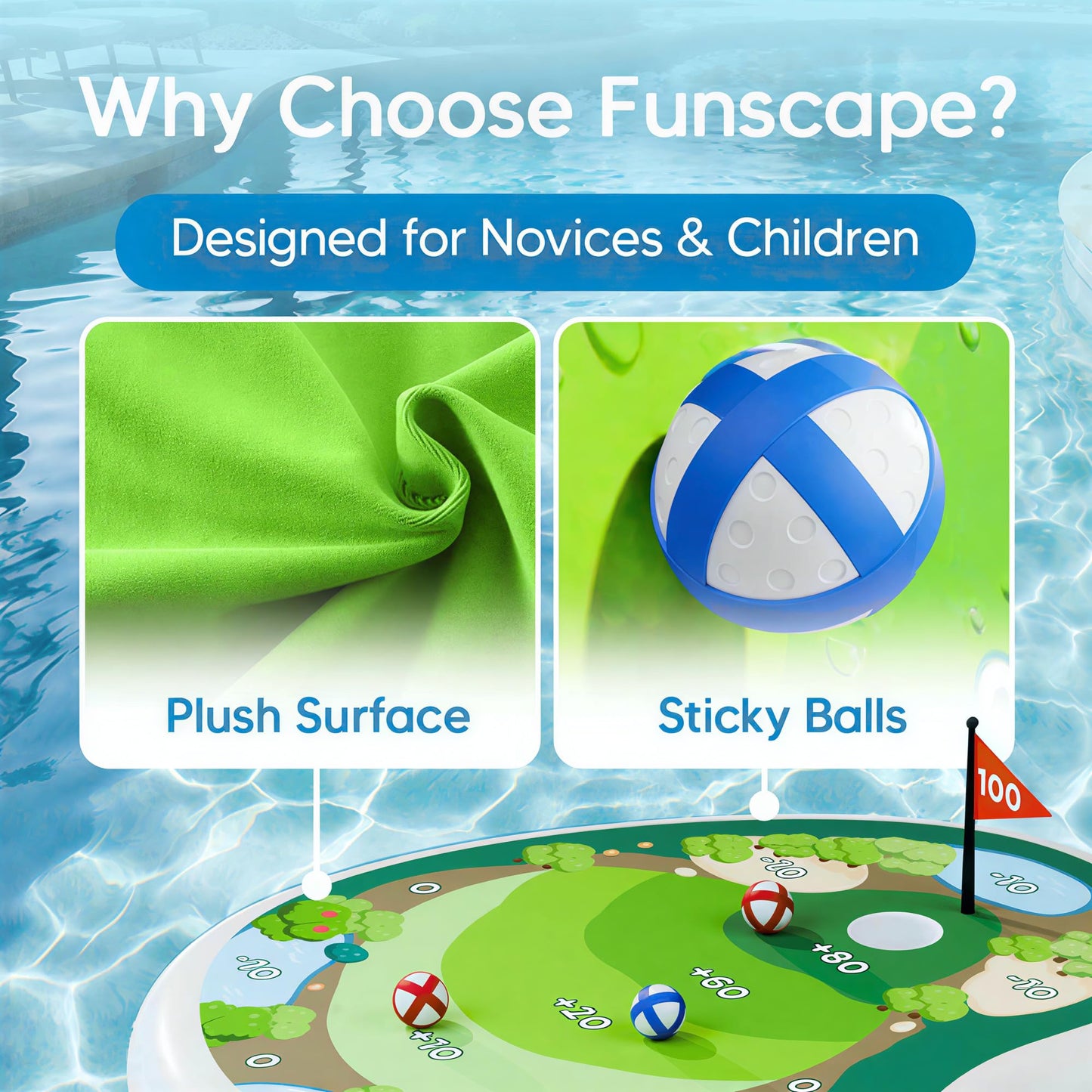 Funscape Kids Inflatable Golf Pool Toys, Fun Swimming Pool Game, Floating Water Chipping Green W/Sticky Balls, Yard Summer Party Birthday Gift 3 4 5 6 7 8 9 12 Years Old Boys Girls Teen Adults Family