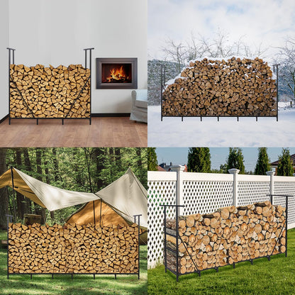 Vailge Firewood Rack Outdoor 8FT with Waterproof Firewood Carrier Bag, Adjustable Heavy Duty Steel Firewood Holder Storage, Log Rack for Fireplace, Fire Pit, Backyard, Camping