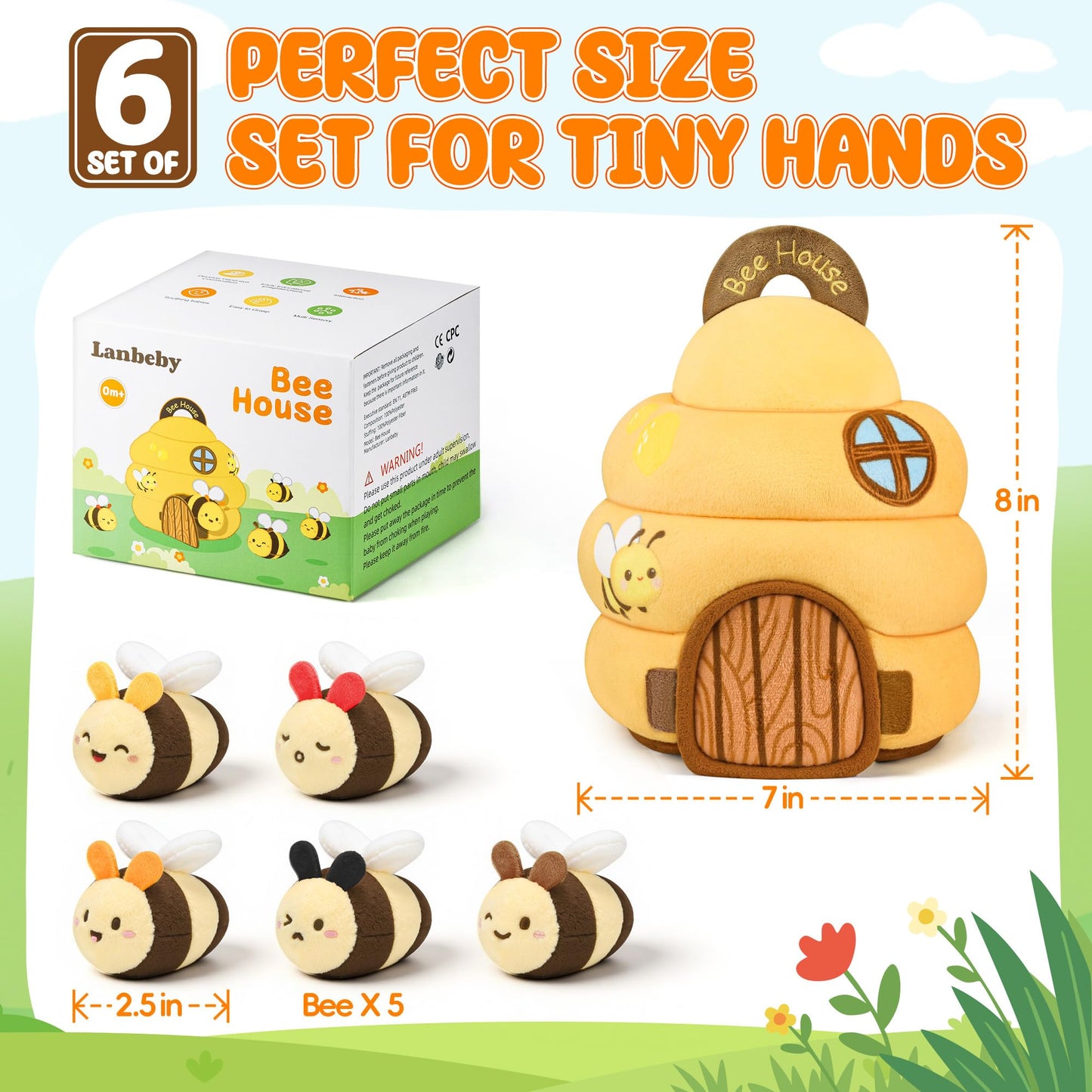 Baby Toys 6-12 Months - Beehive Infant Toy with 5 Sensory Bees Stuffed Animals, Crinkle, Rattle, Mirror & Music, Montessori Toys for 6 7 8 9 10 11 12 Month Old Baby Boys Girls Birthday Christmas Gift