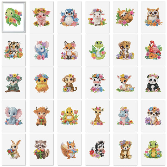 Xuhal 30 Pcs Animals Mini Diamond Art Kits for Adults Small Diamond Painting Kits 5d DIY Watercolor Flower Rhinestones Crafts Full Round Drill Gem Art Cardboard for Beginner Home Wall Decor Gift