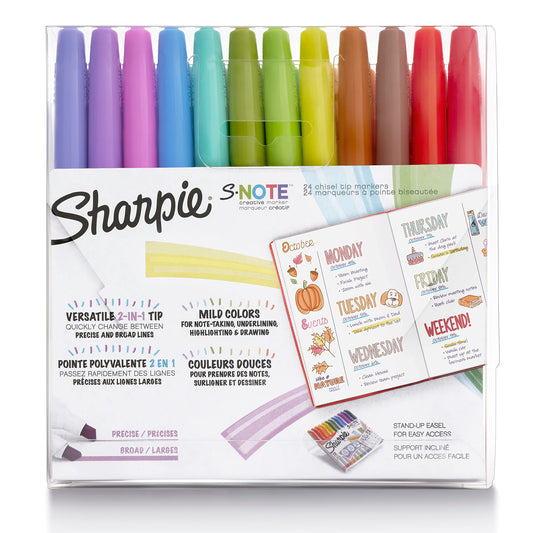 Sharpie S-Note Creative Markers, Pastel Highlighters, Art Marker Set, Assorted Colors, Chisel Tip, 24 Count - School, Home, and Office Use, Teacher Supplies
