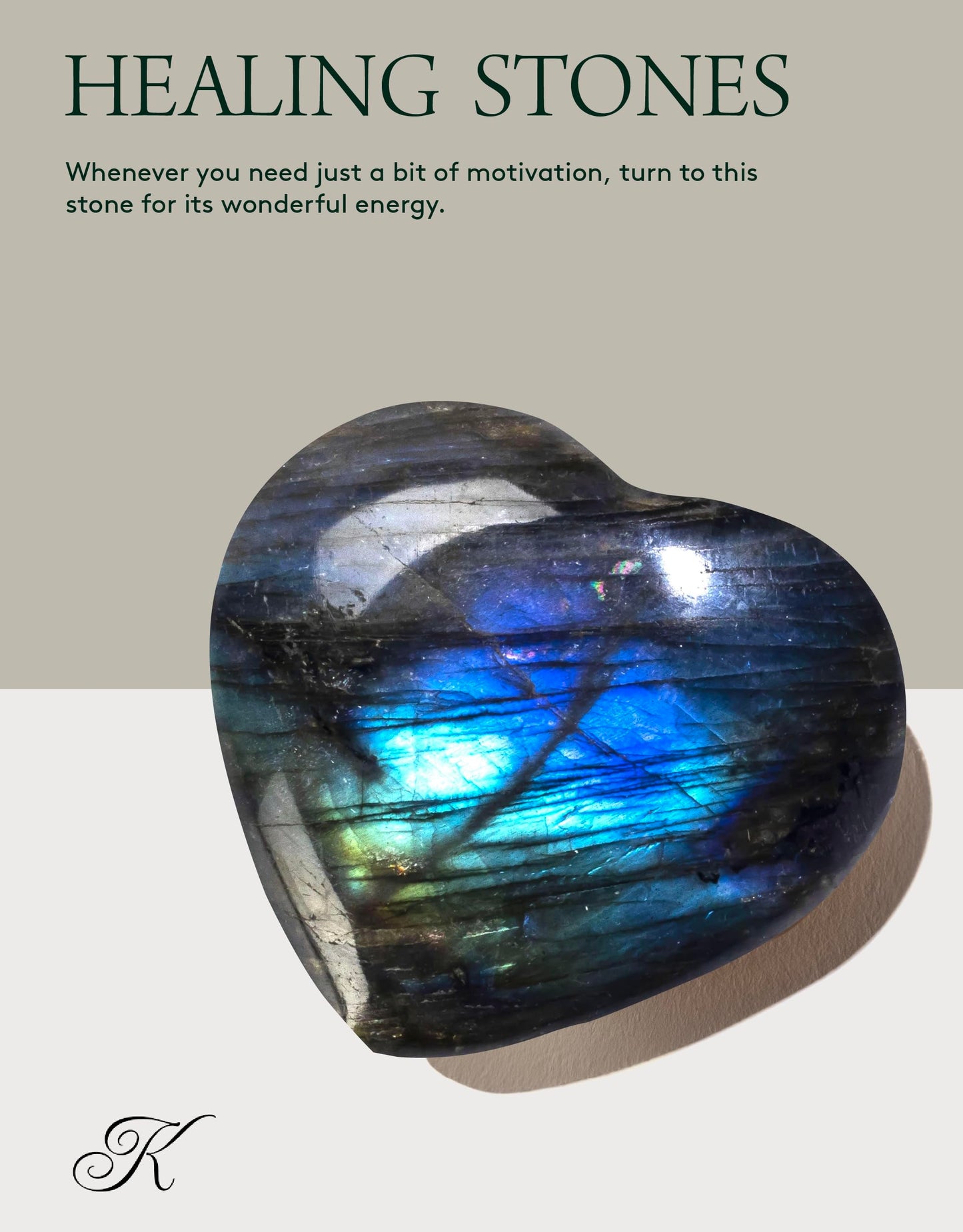 KALIFANO Labradorite Heart - Worry Stone with Healing & Calming Effects - AAA Grade High Energy Labradorita with Information Card - Reiki Crystal Carving Used for Cleansing