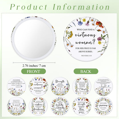 Kacctyen 20 Sets Christian Mother's Day Makeup Bag Bulk Christian Gift for Mother Religious Pocket Compact Mirror Inspirational Bible Cosmetic Bag with Zipper for Women Mom Church Member (Wildflower)