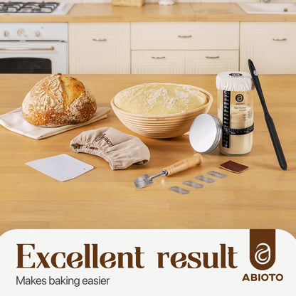 Sourdough Starter Kit with 9" Round Banneton Proofing Basket and 24oz Starter Jar - Beginner-Friendly Sourdough Bread Baking Supplies and Baking Gifts for Women, Men, and Bread Bakers