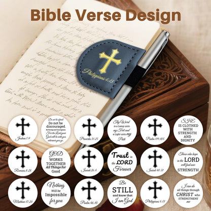 Personalized Magnetic Leather Bookmark with Pen Holder - Bygone Mark Custom Bible Verse Bookmarker,Book Marker for Men & Women,Book Lovers,Readers,Church(Blue,Joshua 1:9)