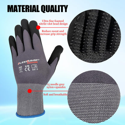 Gasoline Safety Work Gloves Extra Micro-Foam Nitrile Coated-12 Pairs,Endurance Seamless Knit Nylon Spandex,Dots on Palm, Dot Grip Gloves，Work Gloves Men and Women (12, XL)