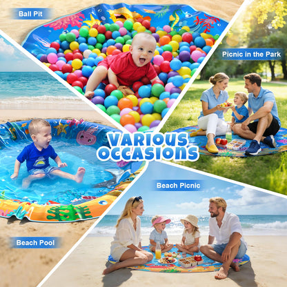 4.9 X 4.9 Feet Baby Beach Pool, Waterproof Beach Pool Blanket for Toddler, 2 in 1 Toddler Paddling Pool with Carrying Bag, Collapsible Beach Puddle Mat for Boys Girls Kids Infant Outdoor Beach Toys