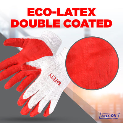 STIX-ON SAFETY Non-Slip 100 Pairs Work Construction Gloves - Red Latex Cotton Working Nitrile Rubber Palm Coated Garden Medium/Large (Pack of 100)