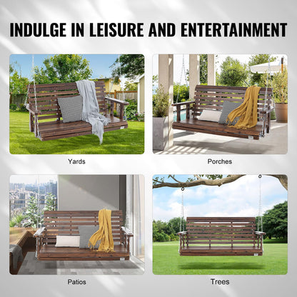 VEVOR Outdoor Wooden Porch Swing, 880lbs 4.5FT Heavy Duty Haning Porch Swings Bench Chair for Patio, Garden and Courtyard