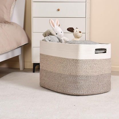 ICERZCZ Extra Large Blanket Basket Living Room, Rectangle Storage Basket, Large Woven Baskets for Storage, Cotton Rope Basket for Toys, Clothes, Gradient Brown - 25”x16”x16” (105L)