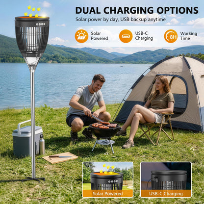 Solar Bug Zapper Outdoor, Jinyeda 4200V Mosquito Zapper with RGB Projector & Flame Lights, Cordless Mosquito Killer, USB Rechargeable Fly Insect Trap Waterproof Lighting Decor for Patio, Garden, Yard