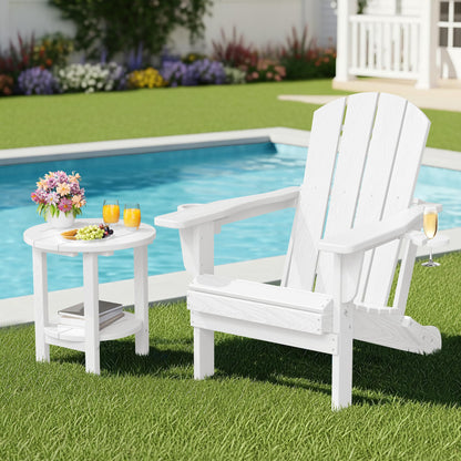 SERWALL Round Outdoor Side Table, HDPE Small Adirondack End Table,2-Tier Patio Side Table for Backyard Pool Porch Garden Lawn, White