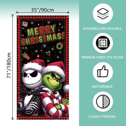 Merry Christmas Door Cover Christmas Photo Backdrop Xmas Winter Holiday Party Decorations and Supplies for Home-71×35''
